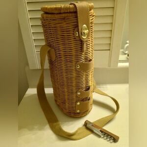 Wicker Wine Barrel Basket with shoulder strap and bottle opener
